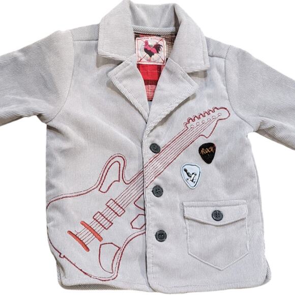 Rockin Rooster Other - 2T Beige Corduroy Blazer School of Rock n Roll Guitar & Pick Embroidered Music